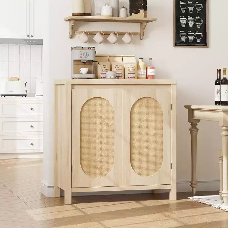 Retro Storage Cabinet, 30.1 Accent Storage Cabinet with Adjustable Shelf and Fluted Glass Doors, Console Cabinet for Kitchen & Living Room