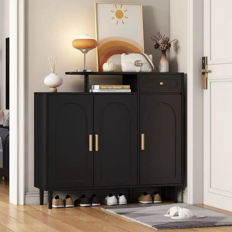 Whisen Contemporary Shoe Cabinet with Adjustable Shelves, Solid Wood Legs & Storage Sideboard