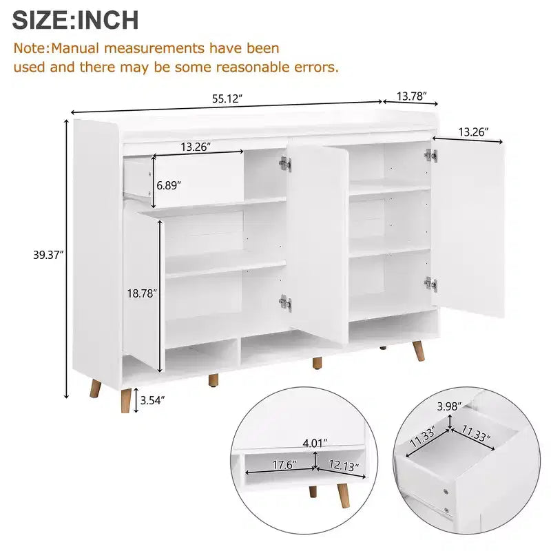 Whisen Contemporary Shoe Cabinet with Adjustable Shelves, Solid Wood Legs & Storage Sideboard