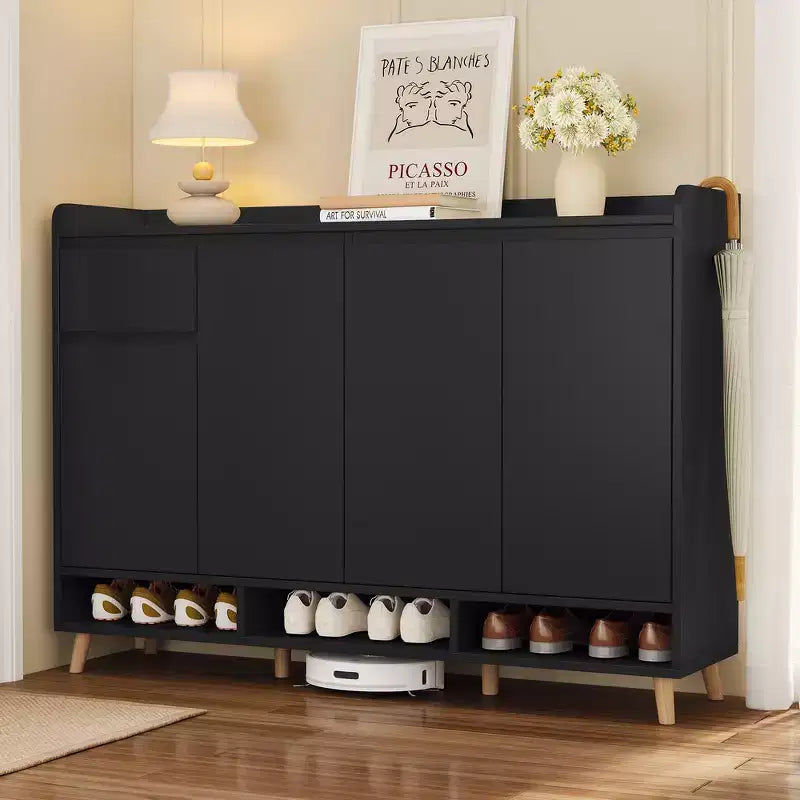 Whisen Contemporary Shoe Cabinet with Adjustable Shelves, Solid Wood Legs & Storage Sideboard