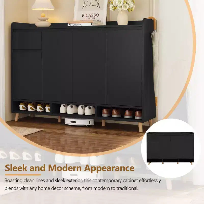 Whisen Contemporary Shoe Cabinet with Adjustable Shelves, Solid Wood Legs & Storage Sideboard