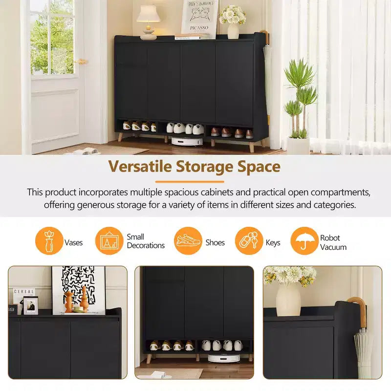 Whisen Contemporary Shoe Cabinet with Adjustable Shelves, Solid Wood Legs & Storage Sideboard