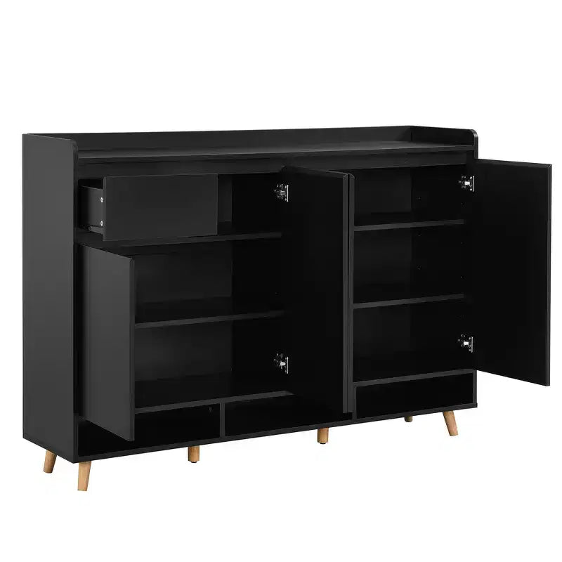 Whisen Contemporary Shoe Cabinet with Adjustable Shelves, Solid Wood Legs & Storage Sideboard