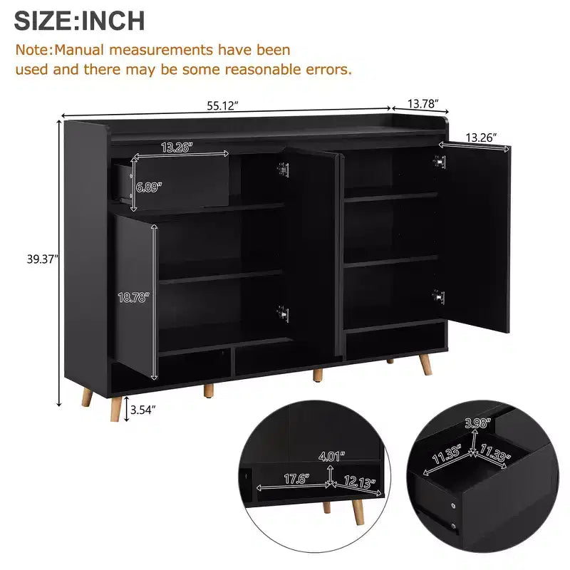 Whisen Contemporary Shoe Cabinet with Adjustable Shelves, Solid Wood Legs & Storage Sideboard