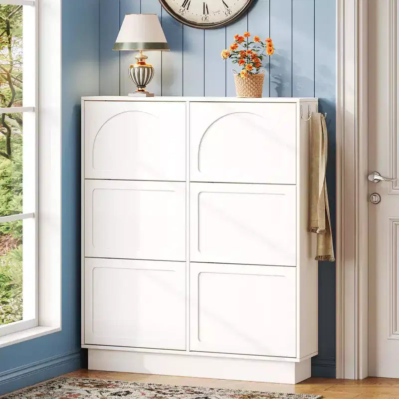 Whisen Contemporary Shoe Cabinet with Adjustable Shelves, Solid Wood Legs & Storage Sideboard