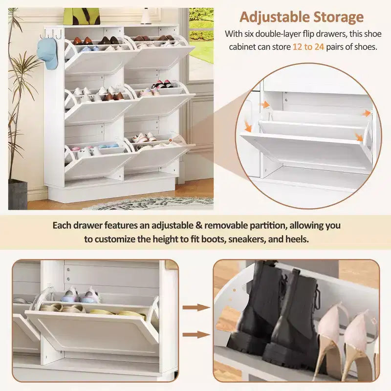 Whisen Contemporary Shoe Cabinet with Adjustable Shelves, Solid Wood Legs & Storage Sideboard