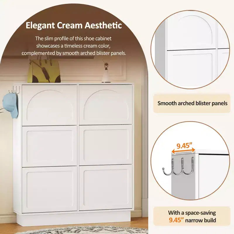 Whisen Contemporary Shoe Cabinet with Adjustable Shelves, Solid Wood Legs & Storage Sideboard