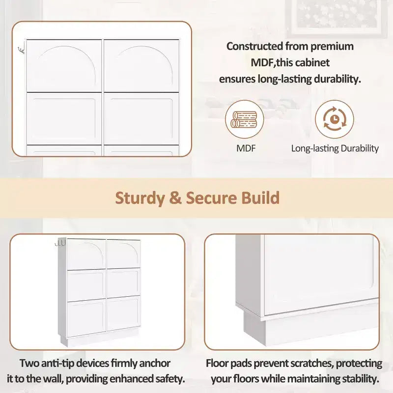 Whisen Contemporary Shoe Cabinet with Adjustable Shelves, Solid Wood Legs & Storage Sideboard