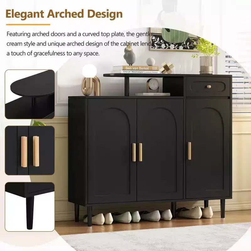 Whisen Contemporary Shoe Cabinet with Adjustable Shelves, Solid Wood Legs & Storage Sideboard