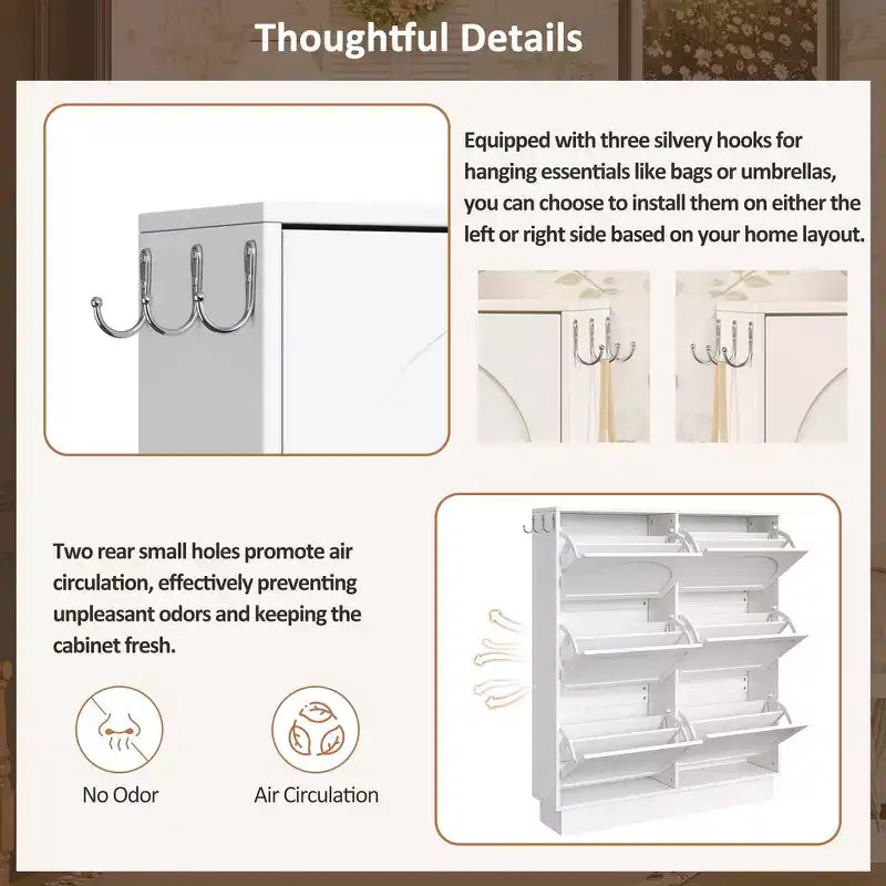 Whisen Contemporary Shoe Cabinet with Adjustable Shelves, Solid Wood Legs & Storage Sideboard
