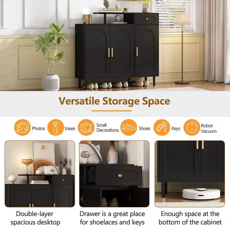 Whisen Contemporary Shoe Cabinet with Adjustable Shelves, Solid Wood Legs & Storage Sideboard