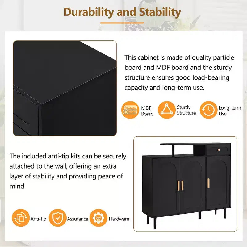 Whisen Contemporary Shoe Cabinet with Adjustable Shelves, Solid Wood Legs & Storage Sideboard