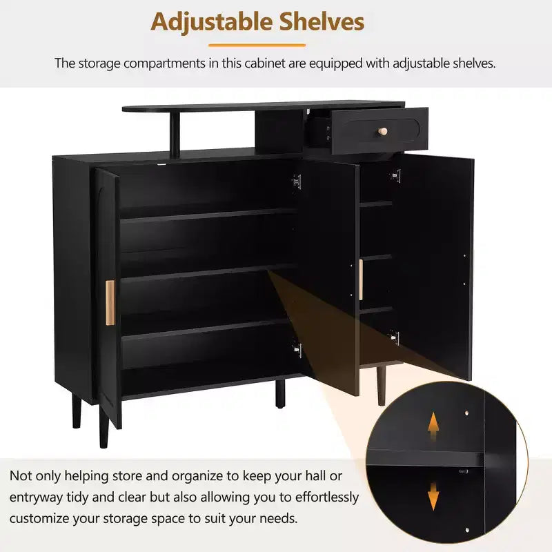 Whisen Contemporary Shoe Cabinet with Adjustable Shelves, Solid Wood Legs & Storage Sideboard