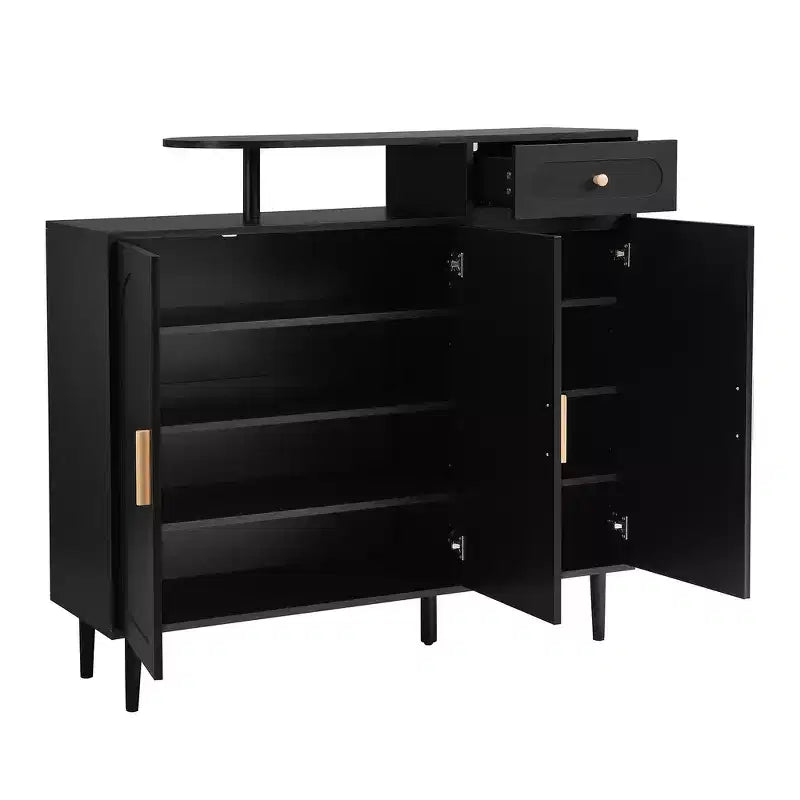 Whisen Contemporary Shoe Cabinet with Adjustable Shelves, Solid Wood Legs & Storage Sideboard