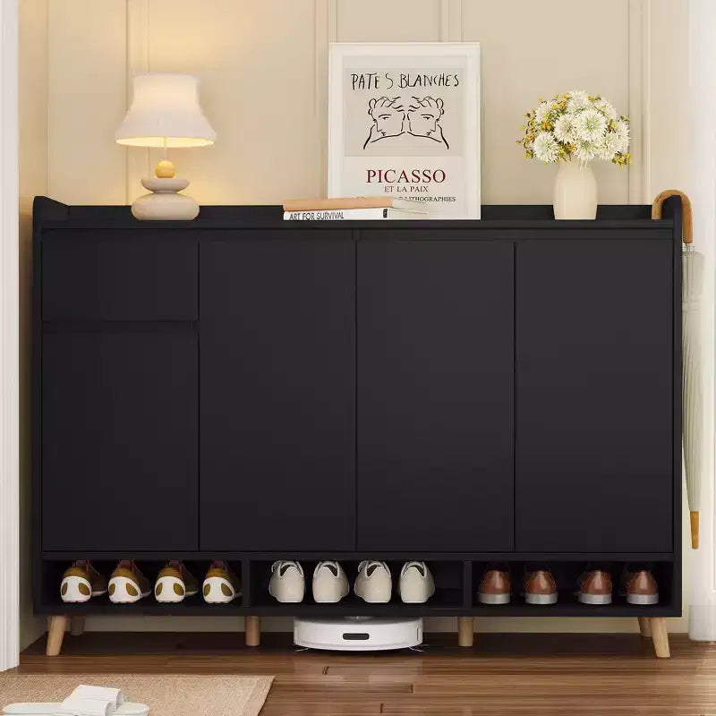 Whisen Contemporary Shoe Cabinet with Adjustable Shelves, Solid Wood Legs & Storage Sideboard
