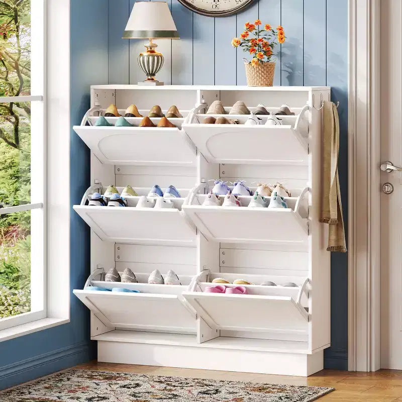 Whisen Contemporary Shoe Cabinet with Adjustable Shelves, Solid Wood Legs & Storage Sideboard