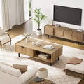 42 Fluted Coffee Table with Drawers, Light Wood Finish, Mid-Century Modern Design, Sturdy & Easy Assembly