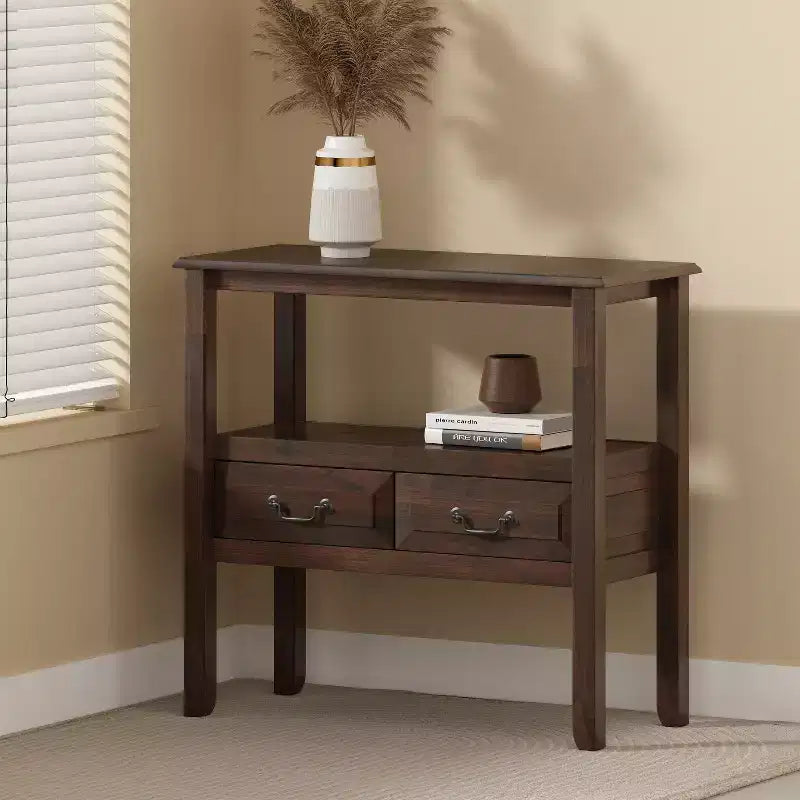Christopher Knight Home Ramsey Contemporary Acacia Wood Console Table with Drawers and Open Shelf
