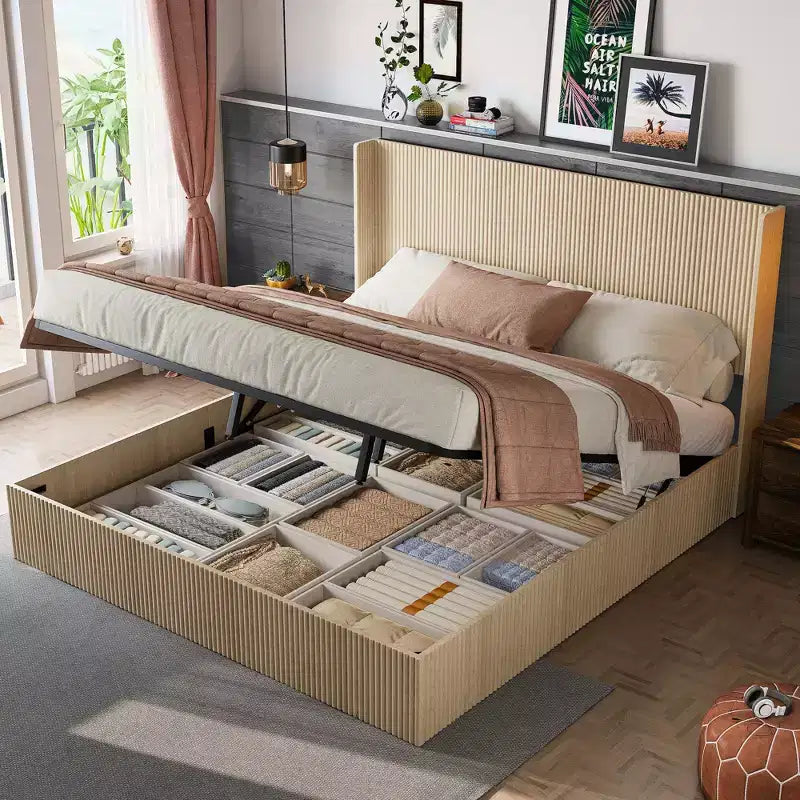 GDFStudio Phyllis Modern Pine Wood Platform Bed with Storage