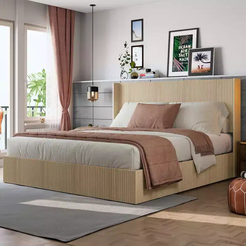 GDFStudio Phyllis Modern Pine Wood Platform Bed with Storage