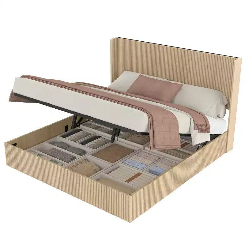 GDFStudio Phyllis Modern Pine Wood Platform Bed with Storage