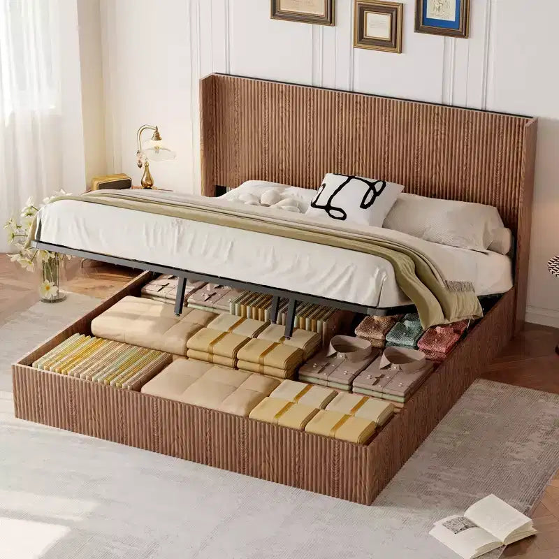 GDFStudio Phyllis Modern Pine Wood Platform Bed with Storage
