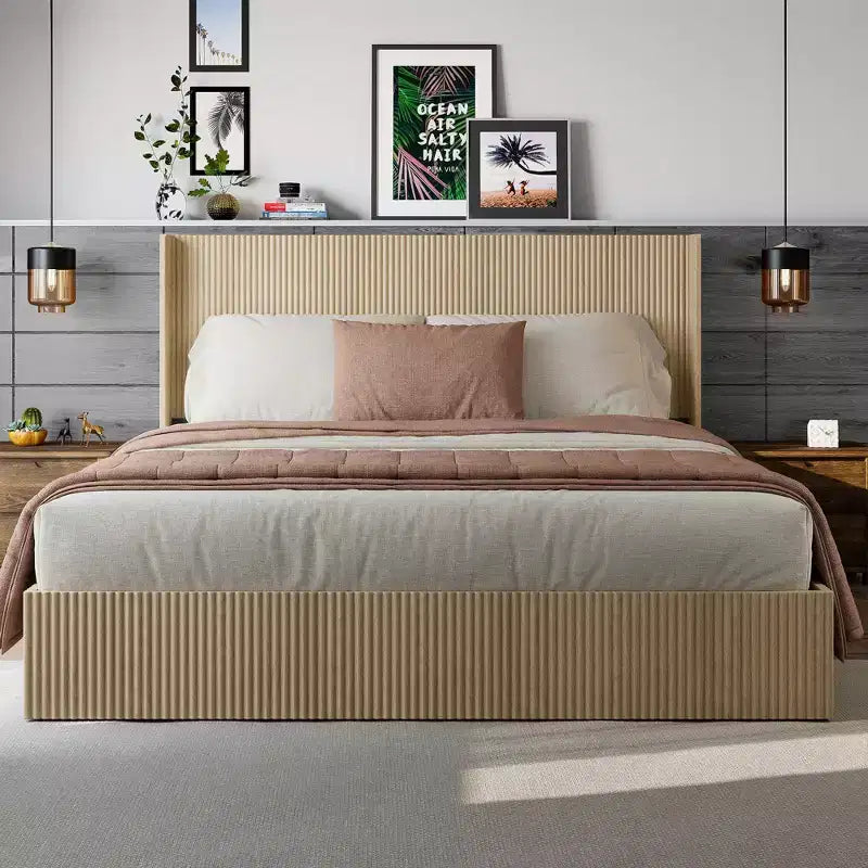 GDFStudio Phyllis Modern Pine Wood Platform Bed with Storage