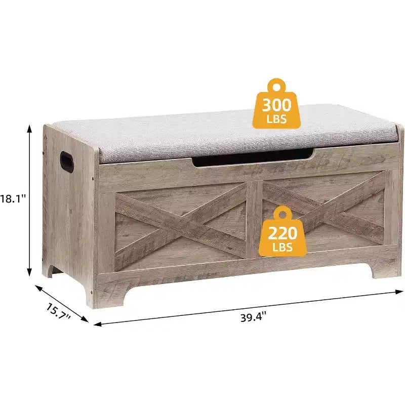 Acekool 40 Storage Bench with Lift Top - Rustic Wood Entryway Organizer & Seat