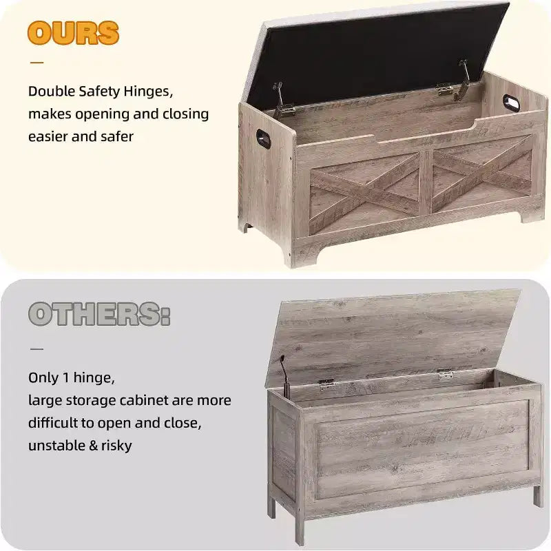 Acekool 40 Storage Bench with Lift Top - Rustic Wood Entryway Organizer & Seat