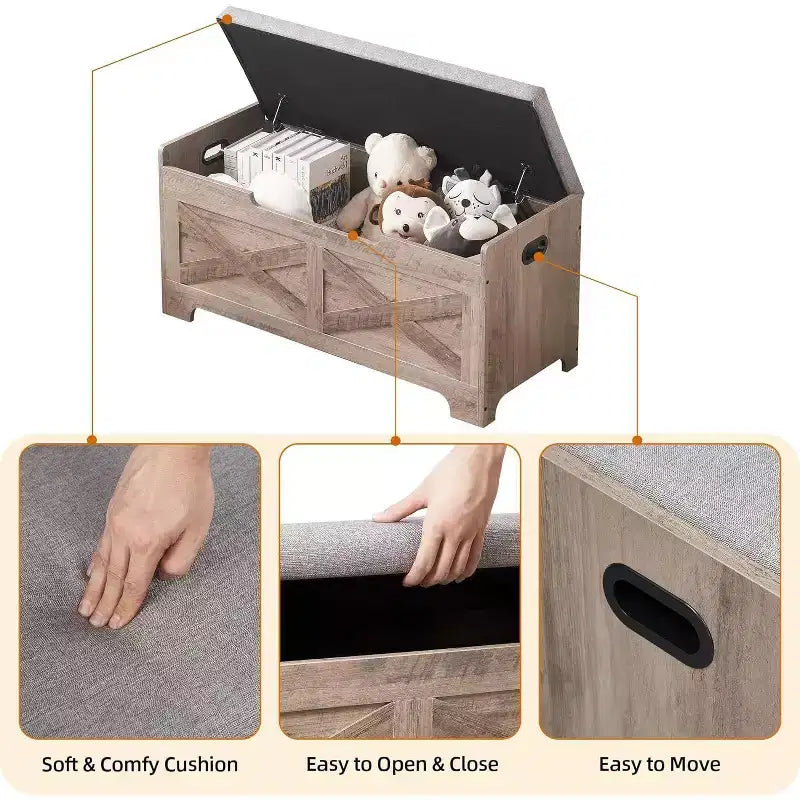 Acekool 40 Storage Bench with Lift Top - Rustic Wood Entryway Organizer & Seat