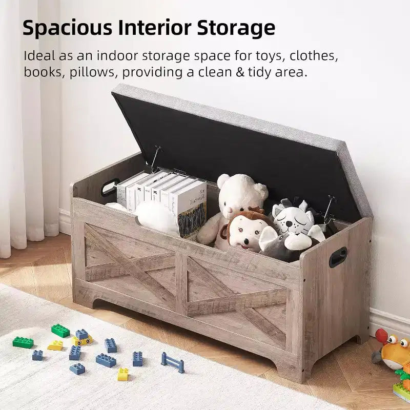 Acekool 40 Storage Bench with Lift Top - Rustic Wood Entryway Organizer & Seat