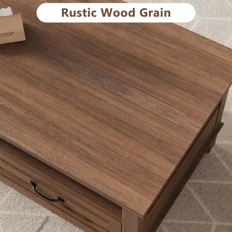 47 Modern Coffee Table with Storage, Rectangle Center Table with 2 Drawers, Accent Cocktail Table End Table, Wooden TV Stand with Open Shelf