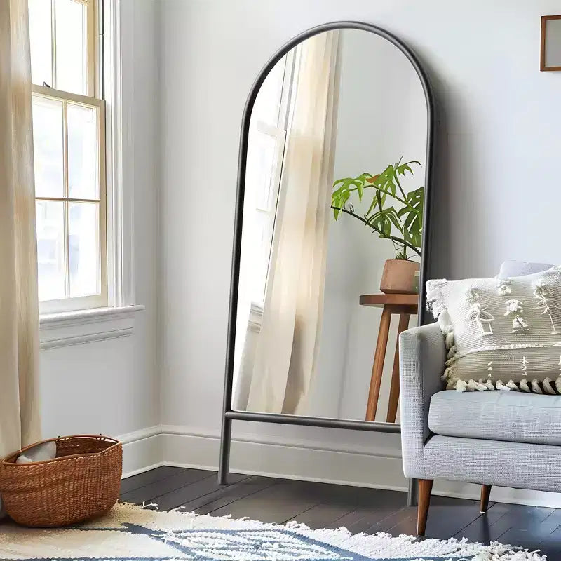 PexFix 31 in. W x 71 in. H Ladder-Style Arched Solid Wood Framed Mirror in Black