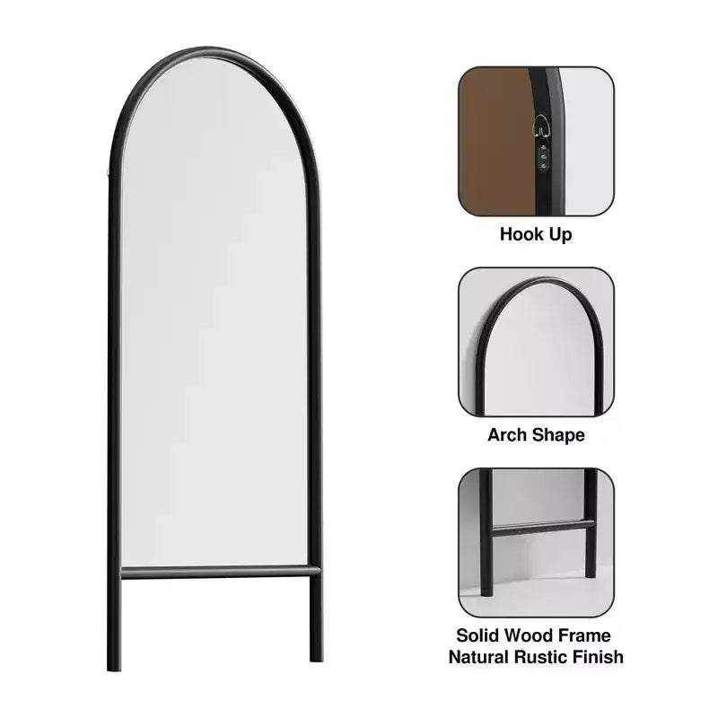 PexFix 31 in. W x 71 in. H Ladder-Style Arched Solid Wood Framed Mirror in Black