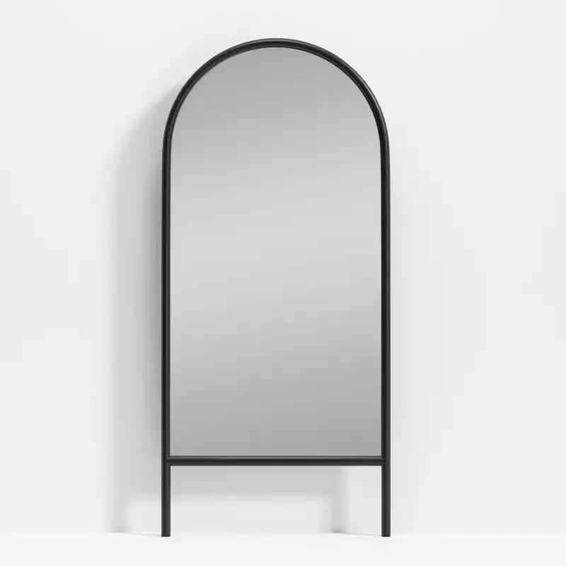 PexFix 31 in. W x 71 in. H Ladder-Style Arched Solid Wood Framed Mirror in Black