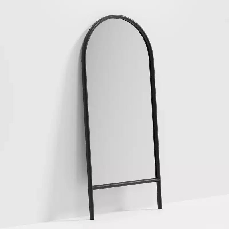 PexFix 31 in. W x 71 in. H Ladder-Style Arched Solid Wood Framed Mirror in Black