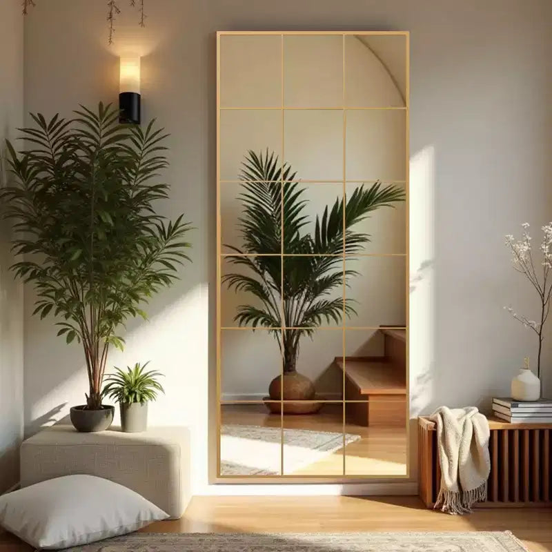 Gold Grid Full Length Mirror 30x69 Inch Large Wall Mirror with HD Distortion-Free Glass Metal Frame Floor Mirror for Bedroom Living Room Entryway