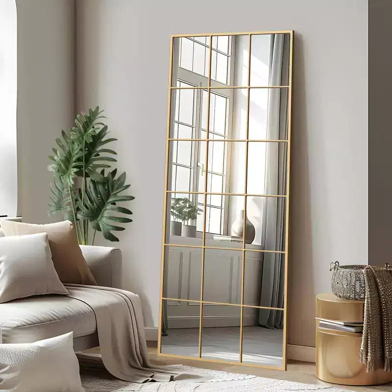 Gold Grid Full Length Mirror 30x69 Inch Large Wall Mirror with HD Distortion-Free Glass Metal Frame Floor Mirror for Bedroom Living Room Entryway