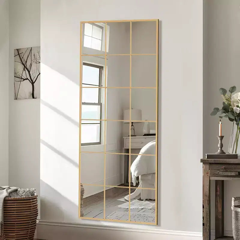 Gold Grid Full Length Mirror 30x69 Inch Large Wall Mirror with HD Distortion-Free Glass Metal Frame Floor Mirror for Bedroom Living Room Entryway