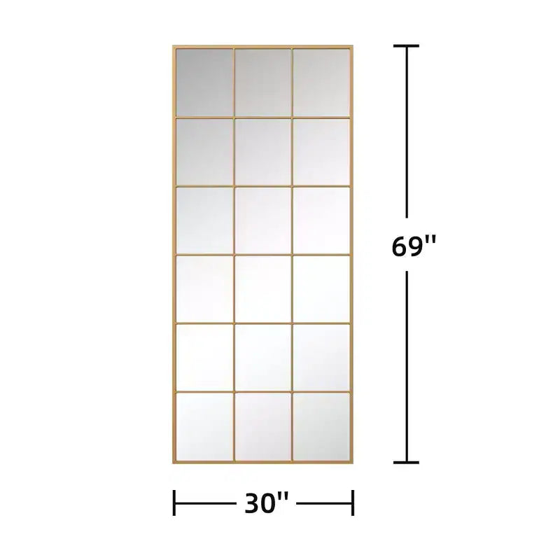 Gold Grid Full Length Mirror 30x69 Inch Large Wall Mirror with HD Distortion-Free Glass Metal Frame Floor Mirror for Bedroom Living Room Entryway