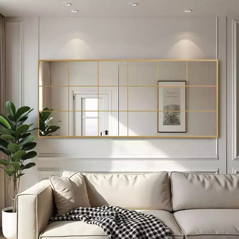 Gold Grid Full Length Mirror 30x69 Inch Large Wall Mirror with HD Distortion-Free Glass Metal Frame Floor Mirror for Bedroom Living Room Entryway
