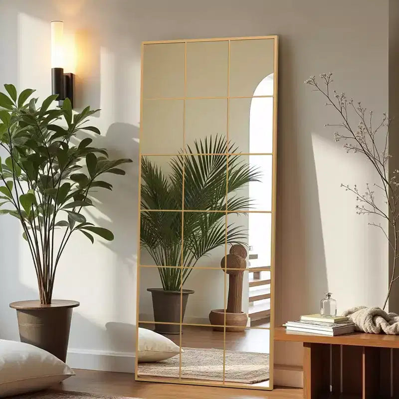 Gold Grid Full Length Mirror 30x69 Inch Large Wall Mirror with HD Distortion-Free Glass Metal Frame Floor Mirror for Bedroom Living Room Entryway