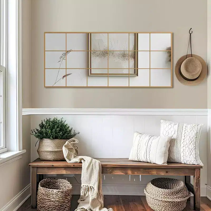 Gold Grid Full Length Mirror 30x69 Inch Large Wall Mirror with HD Distortion-Free Glass Metal Frame Floor Mirror for Bedroom Living Room Entryway