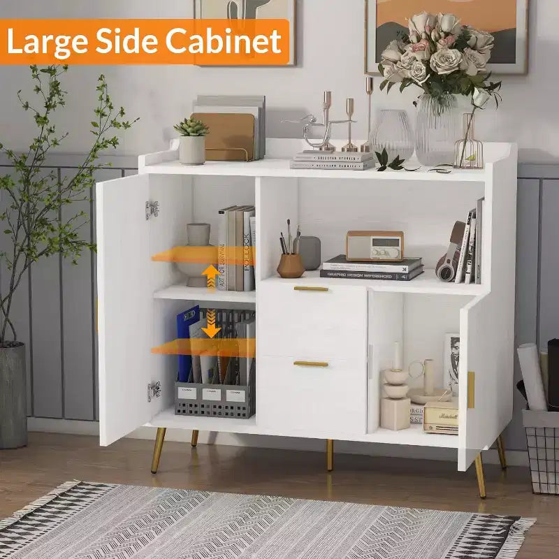 Tall Buffet Sideboard, Modern Storage Cabinet, Accent Cabinet with Drawers and Doors, Console Table with Doors and Shelves