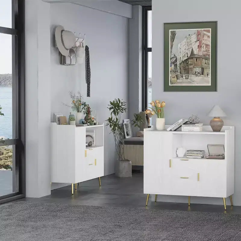 Tall Buffet Sideboard, Modern Storage Cabinet, Accent Cabinet with Drawers and Doors, Console Table with Doors and Shelves