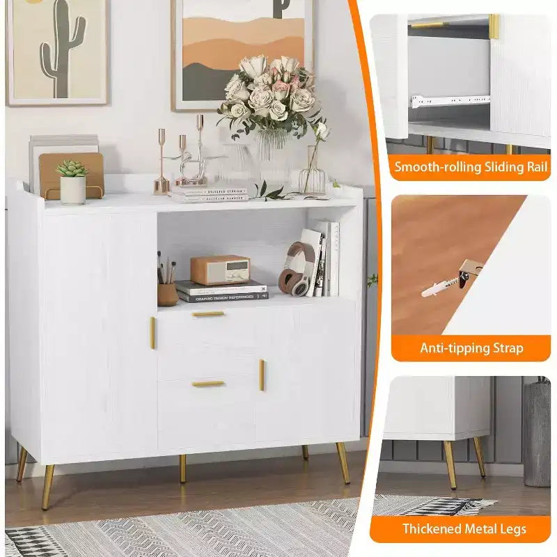 Tall Buffet Sideboard, Modern Storage Cabinet, Accent Cabinet with Drawers and Doors, Console Table with Doors and Shelves