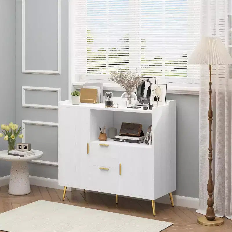Tall Buffet Sideboard, Modern Storage Cabinet, Accent Cabinet with Drawers and Doors, Console Table with Doors and Shelves