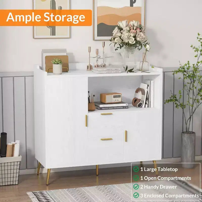 Tall Buffet Sideboard, Modern Storage Cabinet, Accent Cabinet with Drawers and Doors, Console Table with Doors and Shelves
