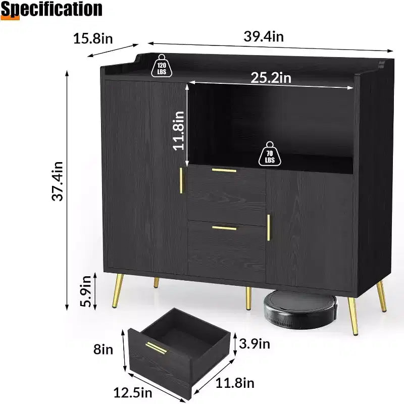 Tall Buffet Sideboard, Modern Storage Cabinet, Accent Cabinet with Drawers and Doors, Console Table with Doors and Shelves