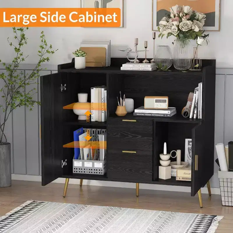 Tall Buffet Sideboard, Modern Storage Cabinet, Accent Cabinet with Drawers and Doors, Console Table with Doors and Shelves